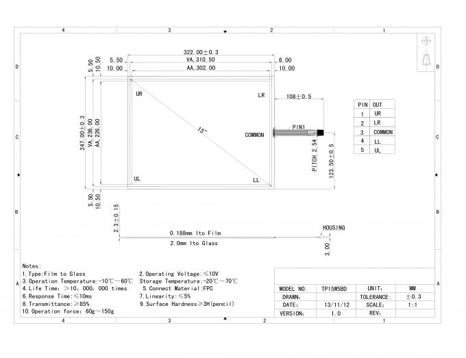 5W Custom 4.3 Inch to 22" 5W Resistive Touch Panel With USB Cable and Controller
