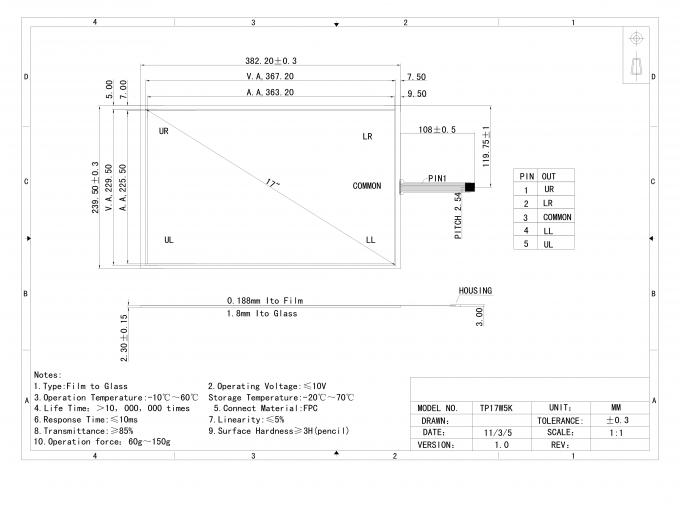 5W Custom 4.3 Inch to 22" 5W Resistive Touch Panel With USB Cable and Controller