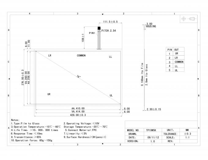 5W Custom 4.3 Inch to 22" 5W Resistive Touch Panel With USB Cable and Controller